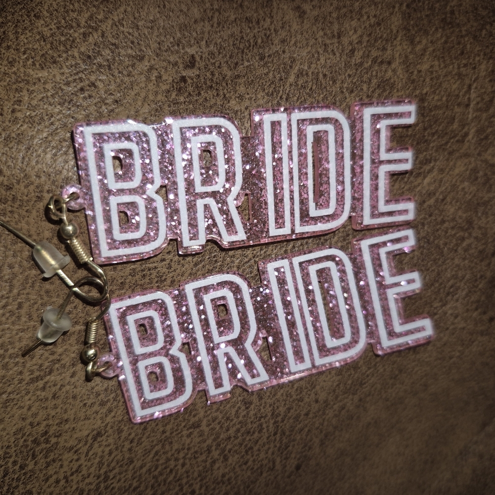 Pink Glitter Bride Earrings